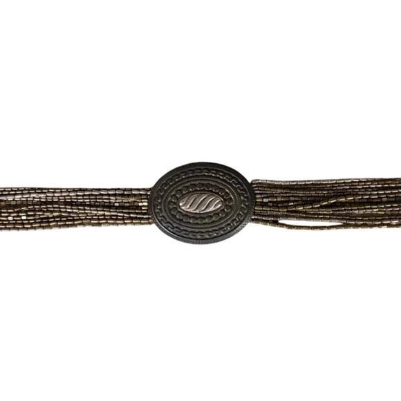 Chico's Womens Beaded Belt One Size Beaded Strands Chain Metal Oval Medallion - Picture 4 of 5